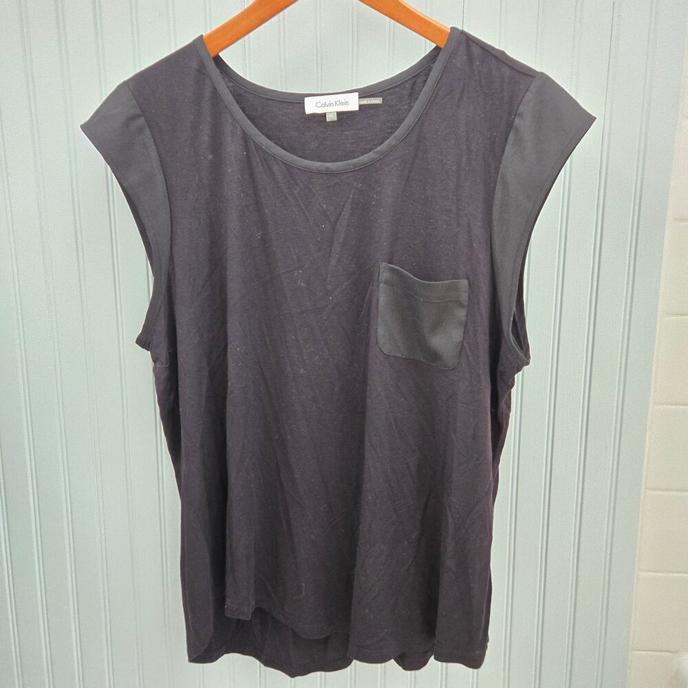 Calvin Klein Black Flutter Sleeve Scoop Neck Stretchy T-shirt Blouse